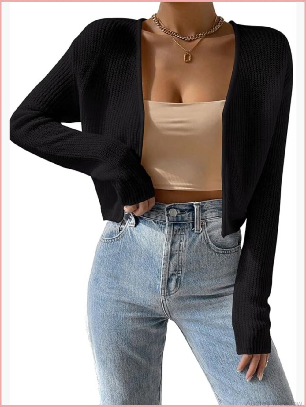 Cropped Open Front Long Sleeve Cardigan Sweater Lightweight Bolero Shrug